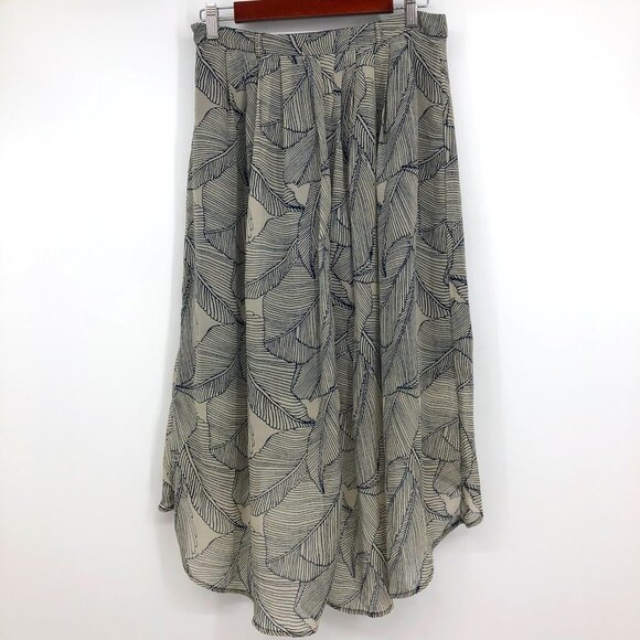 Romy Navy blue + ivory Hi Low Leaf print Midi skirt  size small - Picture 2 of 14